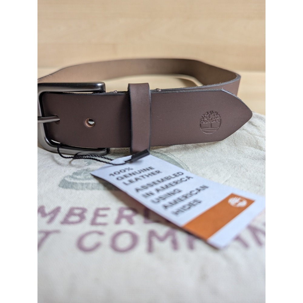 Timberland Brown Leather NWT Dust Bag Made In USA Belt Sz 32 - Picture 8 of 8